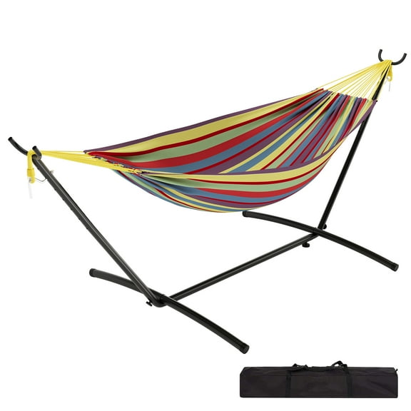 Double Hammock,Outdoor Portable Hammocks,Heavy Duty Hammock with Space Saving Steel Stand Included and Carry Bag,450lb Capacity Standing Hammocks for Outside Garden Yard