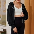 thumbnail image 4 of Vedolay Women Long Sleeve Sweatshir Fashion 2023 Tight Fit Lightweight Solid Long Sleeves Top Zip up Hoodie Y2k Black,L, 4 of 5