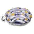 thumbnail image 1 of Floral Round Floor Cushion with Handle, Spring Season Repeating Pattern Chrysanthemum Flowers on Striped Background, Pillow for Living Room & Dorms, 18" Round, Indigo Earth Yellow, by Ambesonne, 1 of 4