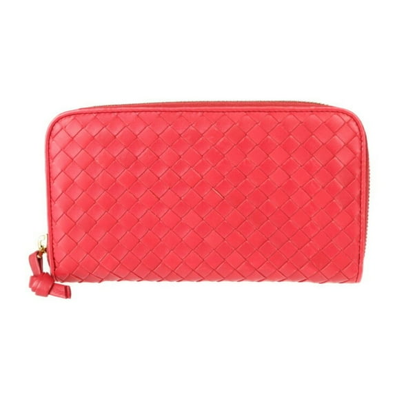 Pre-Owned BOTTEGA VENETA Bottega Veneta intrecciato long wallet 114076 leather red series round zipper (Good)