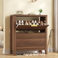 thumbnail image 4 of Shoe Cabinet Storage for Entryway, Fluted Shoe Cabinet with 2 Flip Drawers, Hidden Shoe Rack Tall Freestanding Shoe Organizer with Legs for Hallway, Walnut, 4 of 9