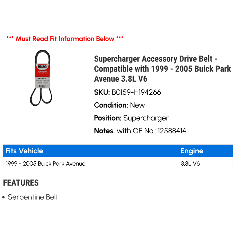Supercharger Accessory Drive Belt Compatible with 1999 2005