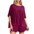 thumbnail image 3 of Feancey Summer Short Sets for Women Ruffled Casual Sleepwear with Shorts Matching Set Soft Cozy Pjs Two Piece Solid Color Lounge Outfits Purple XL, 3 of 10