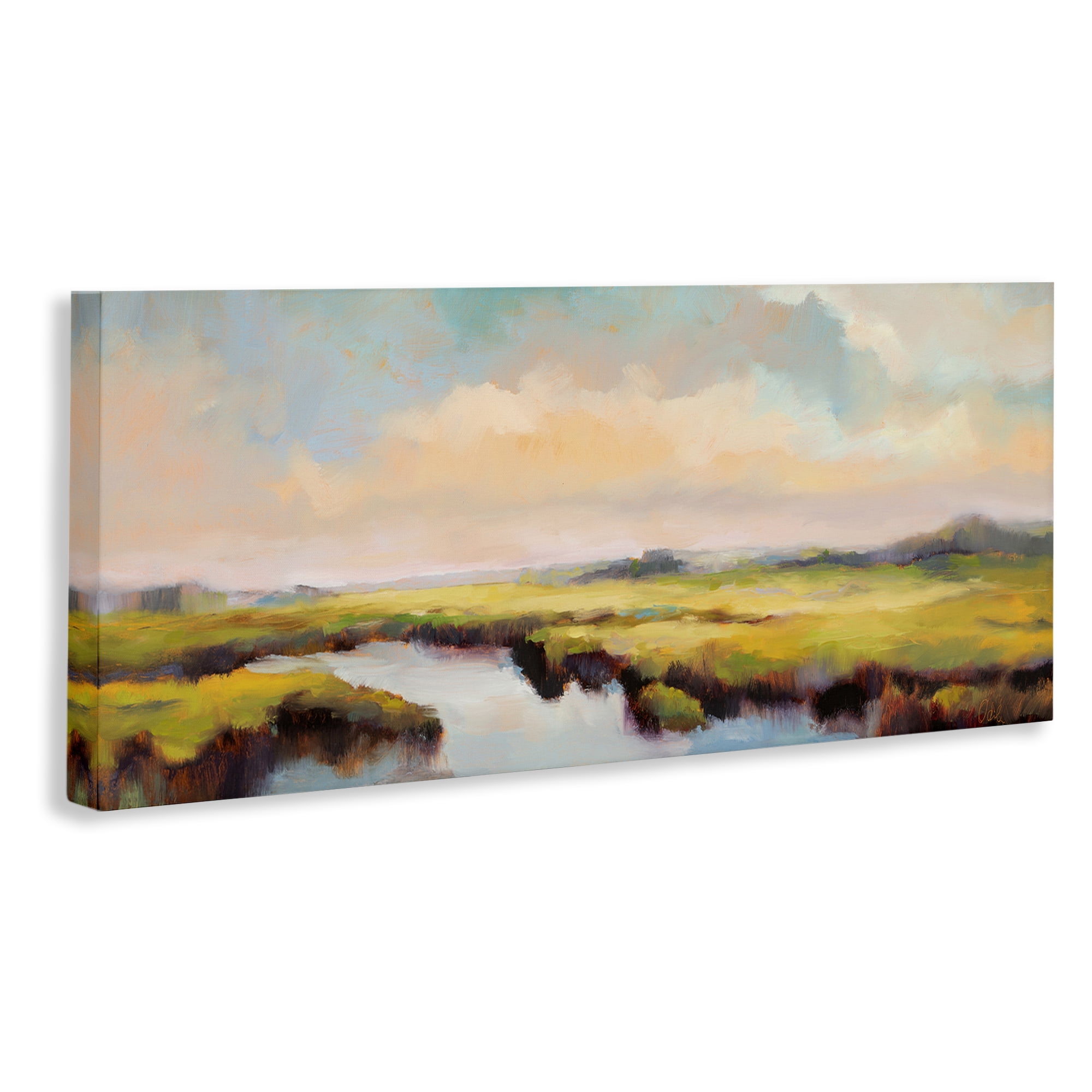 Stupell Industries Sunrise over Rural Stream Landscape & Nature Painting Wrapped Canvas Art Print Wall Art, 30 x 13