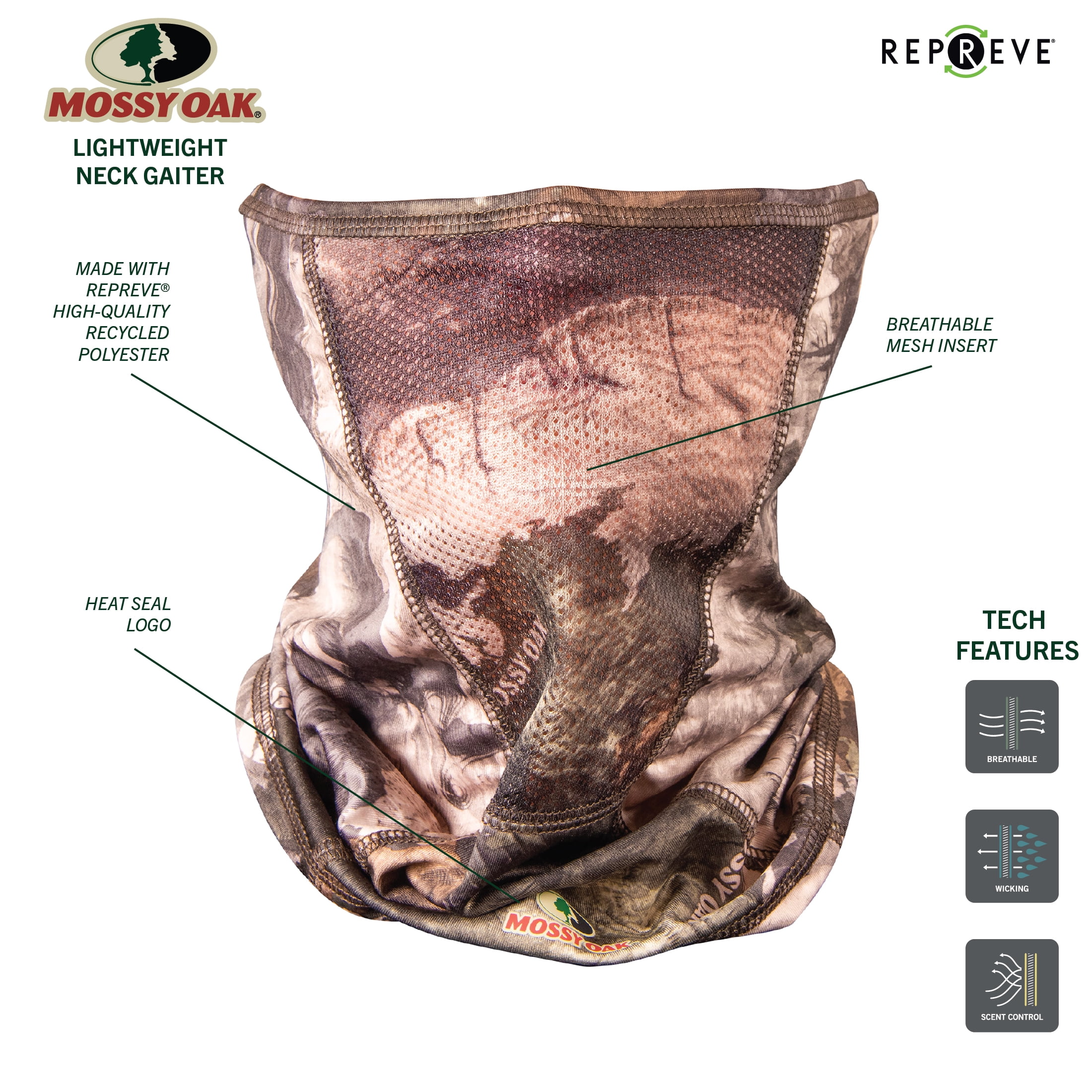 Mossy Oak Terra Gila Lightweight Hunting Neck Gaiter, One Size Fits Most, Polyester/Spandex