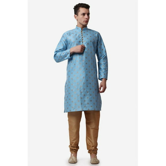 Royal Kurta Firozi Color Jacquard Silk Printed Long Kurta Churidaar