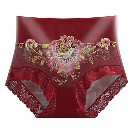 Fulorrnie Underwear for Women Breathable Briefs Comfort High Waisted Panties Cute Elastic Waist Stretchable Panty  Wine  L