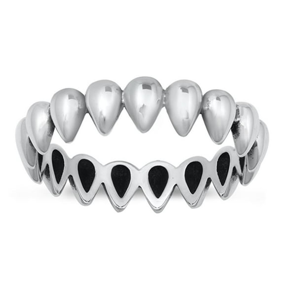 Unique Teardrop Teeth Crown Water Ring .925 Sterling Silver Band Jewelry Female Male Unisex Size 7