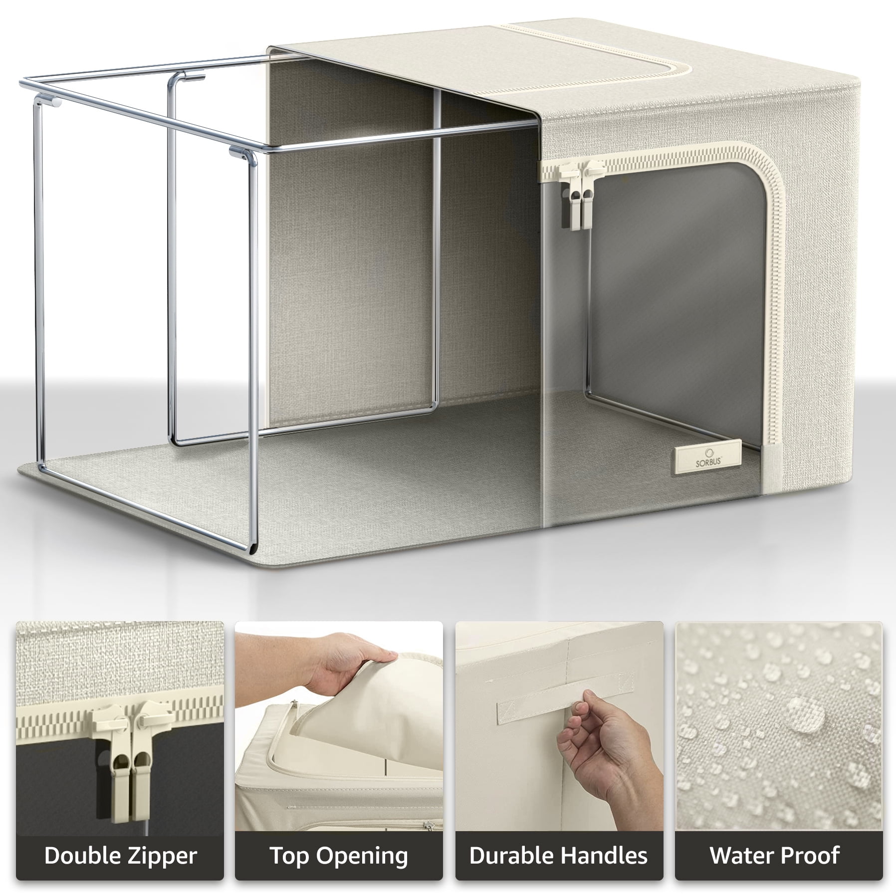 Sorbus Foldable Stackable Storage Bin Set, Divided Interior, Clear Window & Carry Handles, Organizer Baskets for Bedding & Clothes