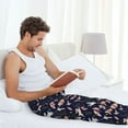 thumbnail image 4 of Uemuo Retro Rabbit Flower Pattern Men's Wide Leg Palazzo Lounge Pants with Pockets Light Weight Loose Comfy Casual Pajama Pants-Small, 4 of 9