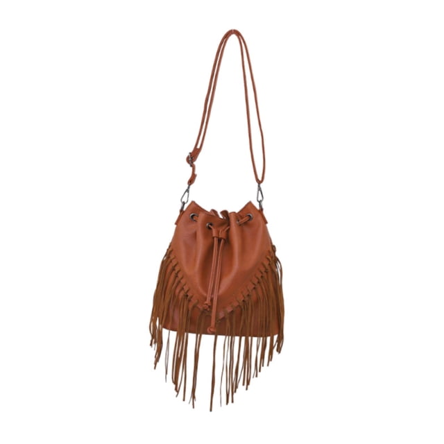 Ethern Large Capacity PU Leather Handbag Bucket Bag with Drawstring Adjustable Shoulder Brown