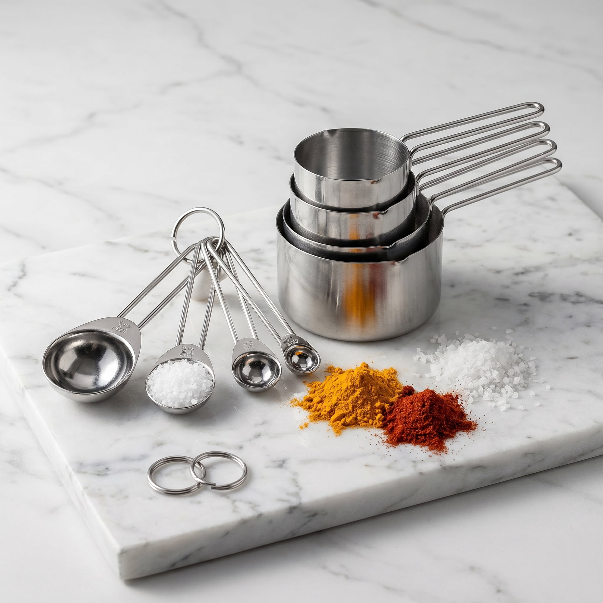 Unique Bargains Stainless Steel Stackable Measuring Cups and Spoons Set Gold 8Pcs