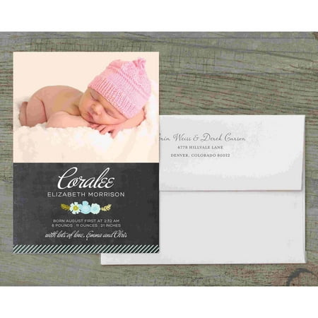 Botanical Wreath Deluxe Baby Announcement