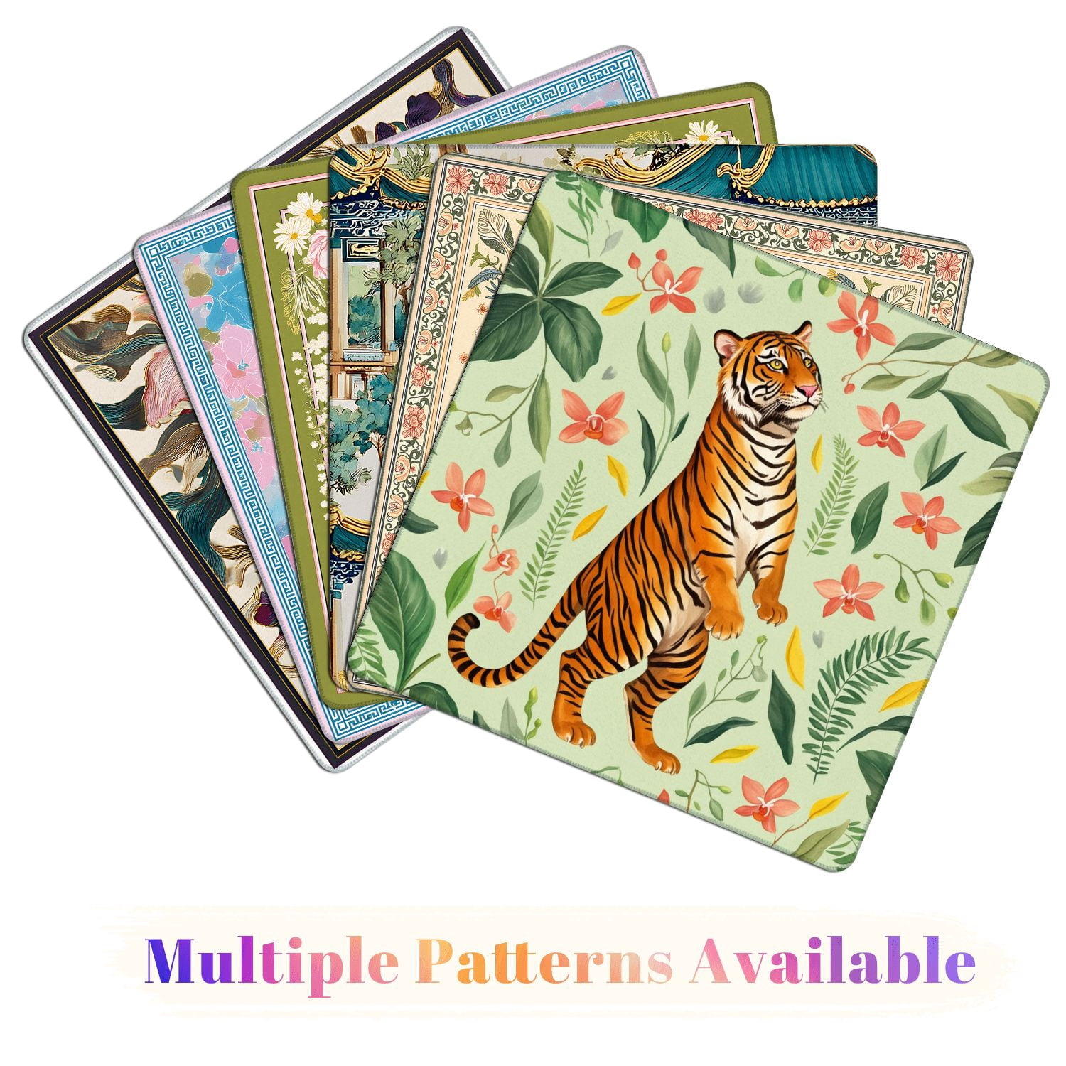 Mahjong Mat 31.5" x 31.5" Vibrant Tiger Amongst Floral Greenery Non-Slip Noise Reduction American Mahjong Tiles Table Cover for Dominoes Poker Card Board Games Gift