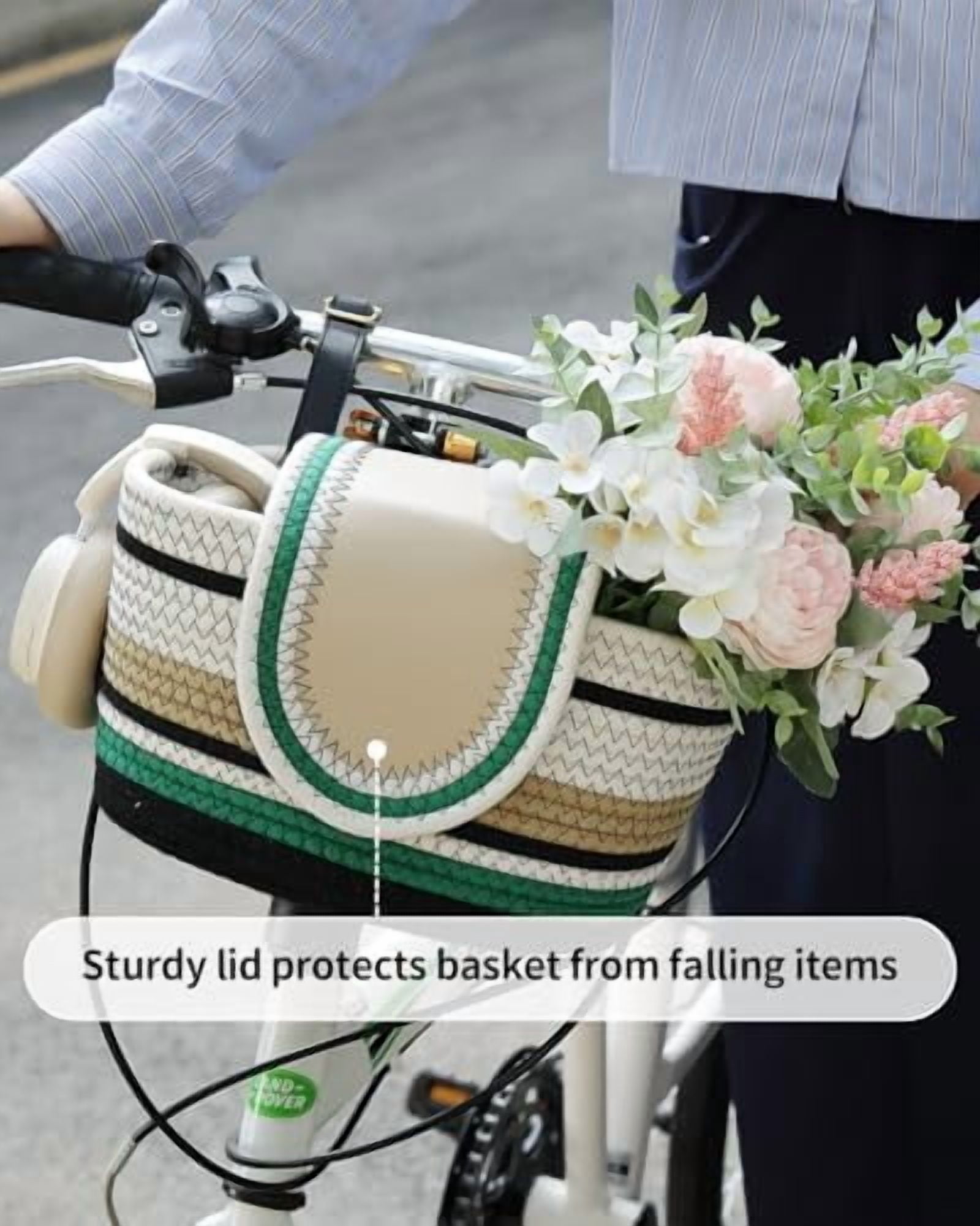 Handmade Bike Basket Front, Woven Bicycle Baskets for Adult Bikes, Rustic Detachable Handlebar Basket with Lid, Adjustable Leather Straps
