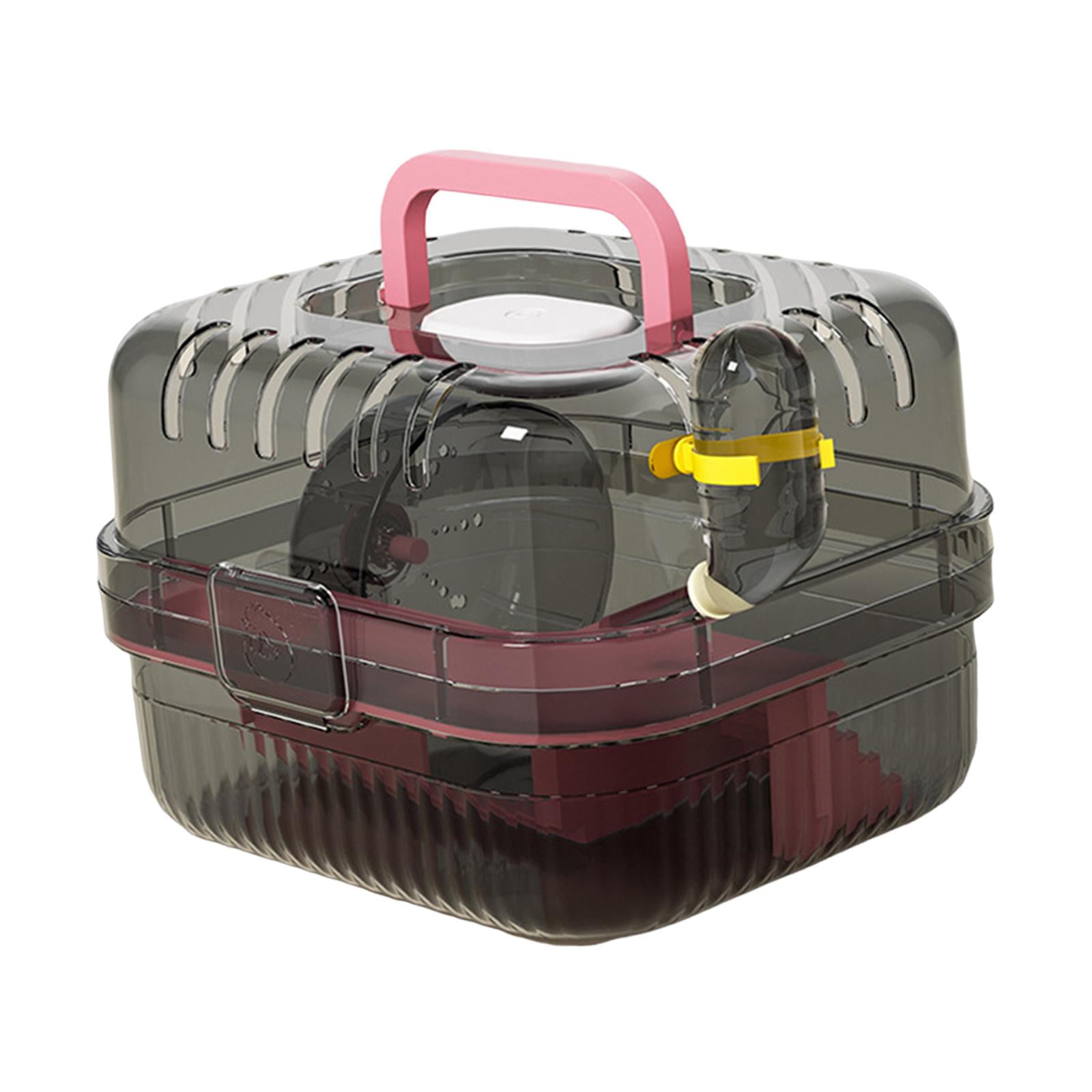 oshhni Hamster Cage with Water Bottle Breathable Carry Case for Gerbils Rats pink
