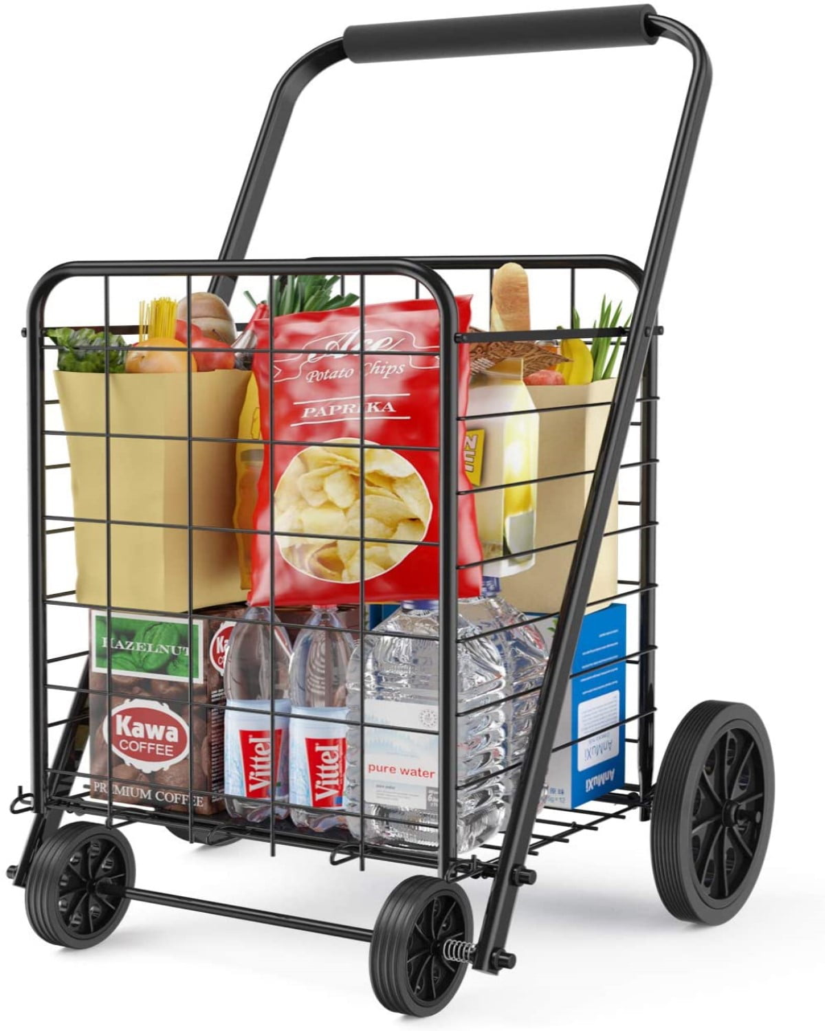 Grocery Cart with 4 PUSH version Sold Direct from Manufacturer Durable Strong and Stable for Walking Wheels, Little Donkee Folding Shopping or Leisure Trolley Weatherproof 8