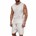 thumbnail image 2 of Ceisia Mens 2 Piece Outfit Textured Knit Sleeveless Tank Top and Drawstring Shorts Set Casual Loungewear for Men White L Gifts for Father, 2 of 9