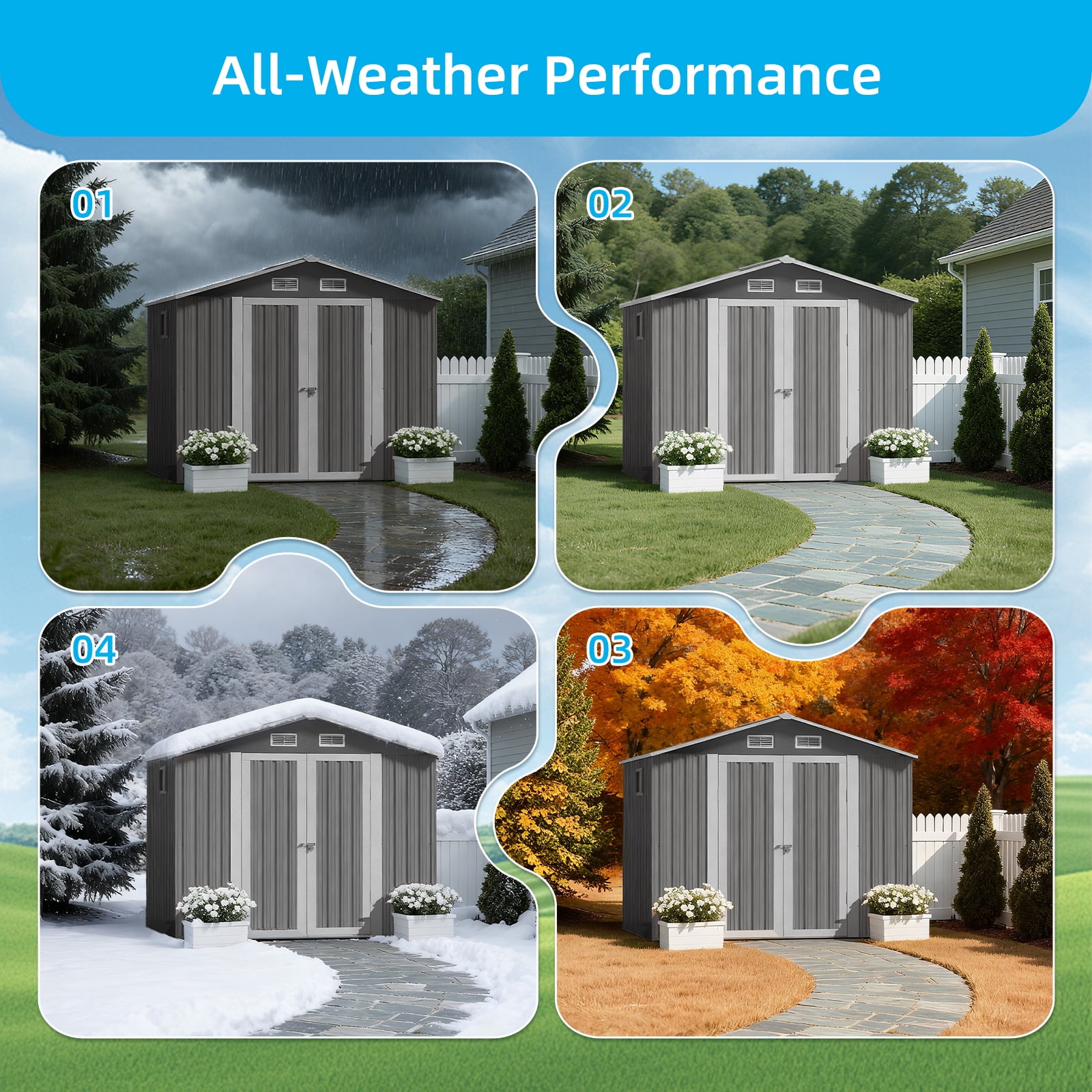 DISHUP Outdoor Storage Shed, 8x6 ft Metal Shed with Window＆Lockable Doors, Ideal for Backyard, Garden and Patio, Gray