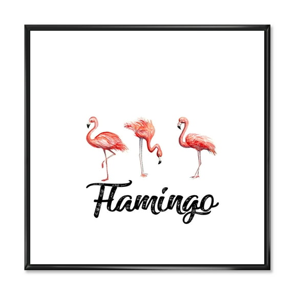Designart 'Three Flamingos On White' Farmhouse Framed Canvas Wall Art Print