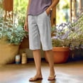 thumbnail image 2 of Jewelreauty Women's Striped Shorts Cotton Linen Straight Leg Elastic High Waist Casual Long Shorts Beach Summer (S, Gray), 2 of 7