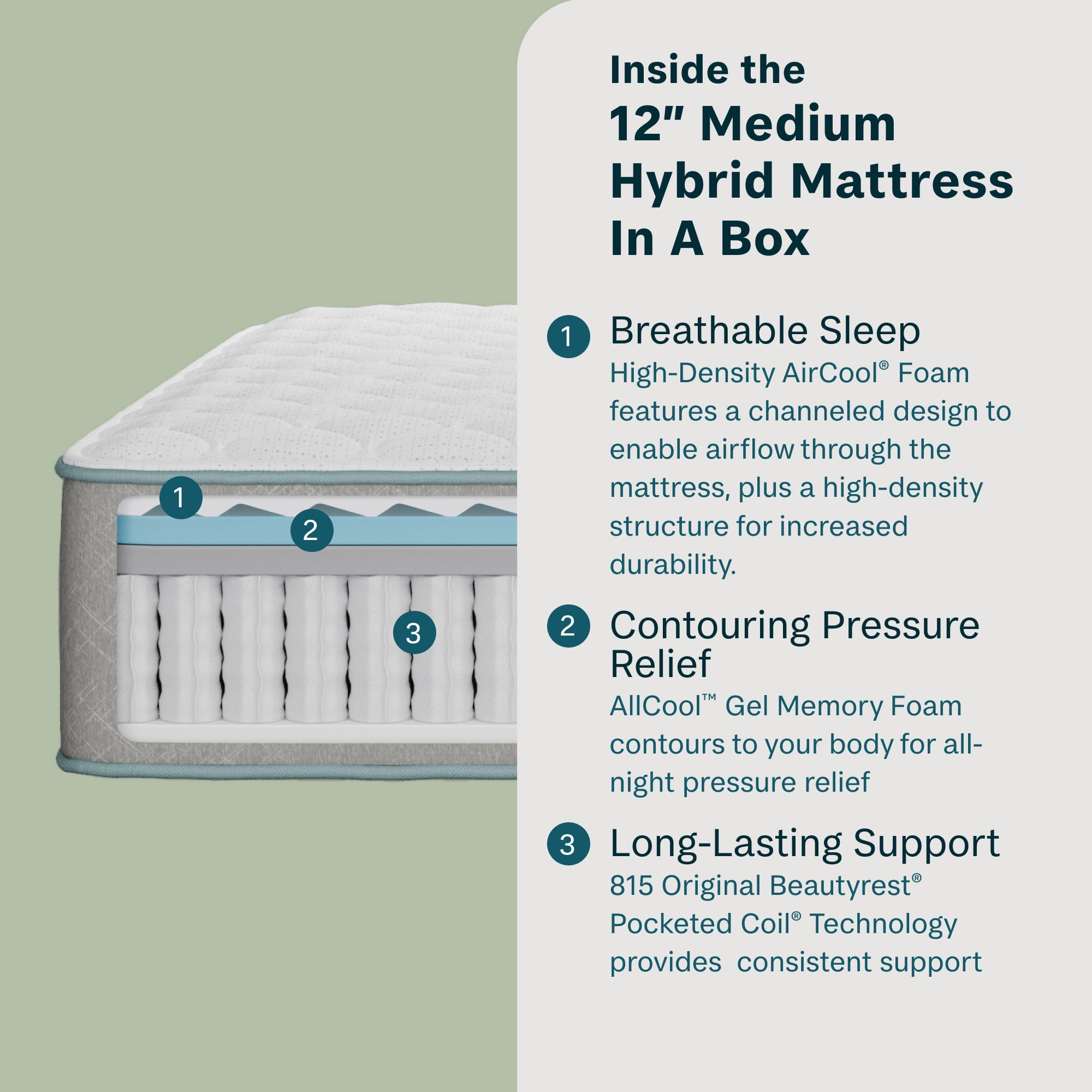 BeautySleep 12" King Mattress, Medium, Fresh Day Hybrid Mattress, King Size Mattress, in a Box, BeautySleep by Beautyrest, Adult