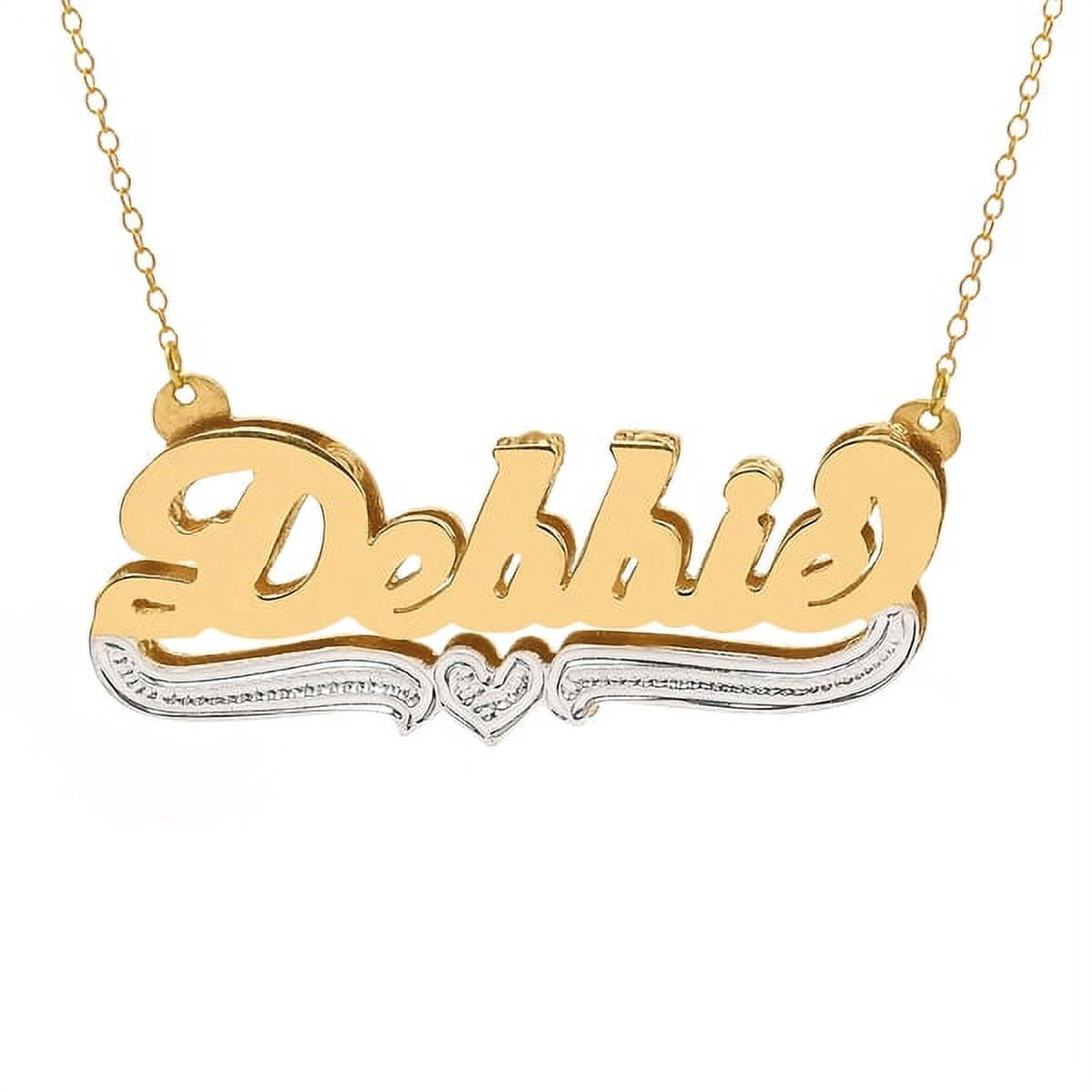 Personalized Name Necklace With Beading and Rhodium on Tail and Heart