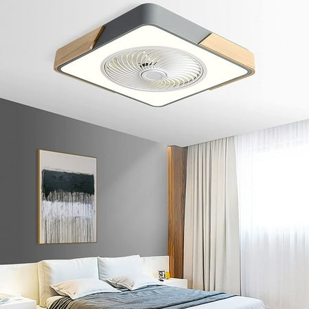 

22 Inch Ceiling Fan with Light and Remote Control Modern LED Semi Flush Mount Light Fandelier Mixed Wood Design 3 Lights Colors 3 Speeds Enclosed Fan Quiet Motor for Home Living Room Grey