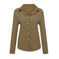 thumbnail image 5 of IROINNID Womens Long Sleeve V-Neck Shirts Loose Buttons Solid Lapel T-shirts Blouse Tops,Coffee, 5 of 6