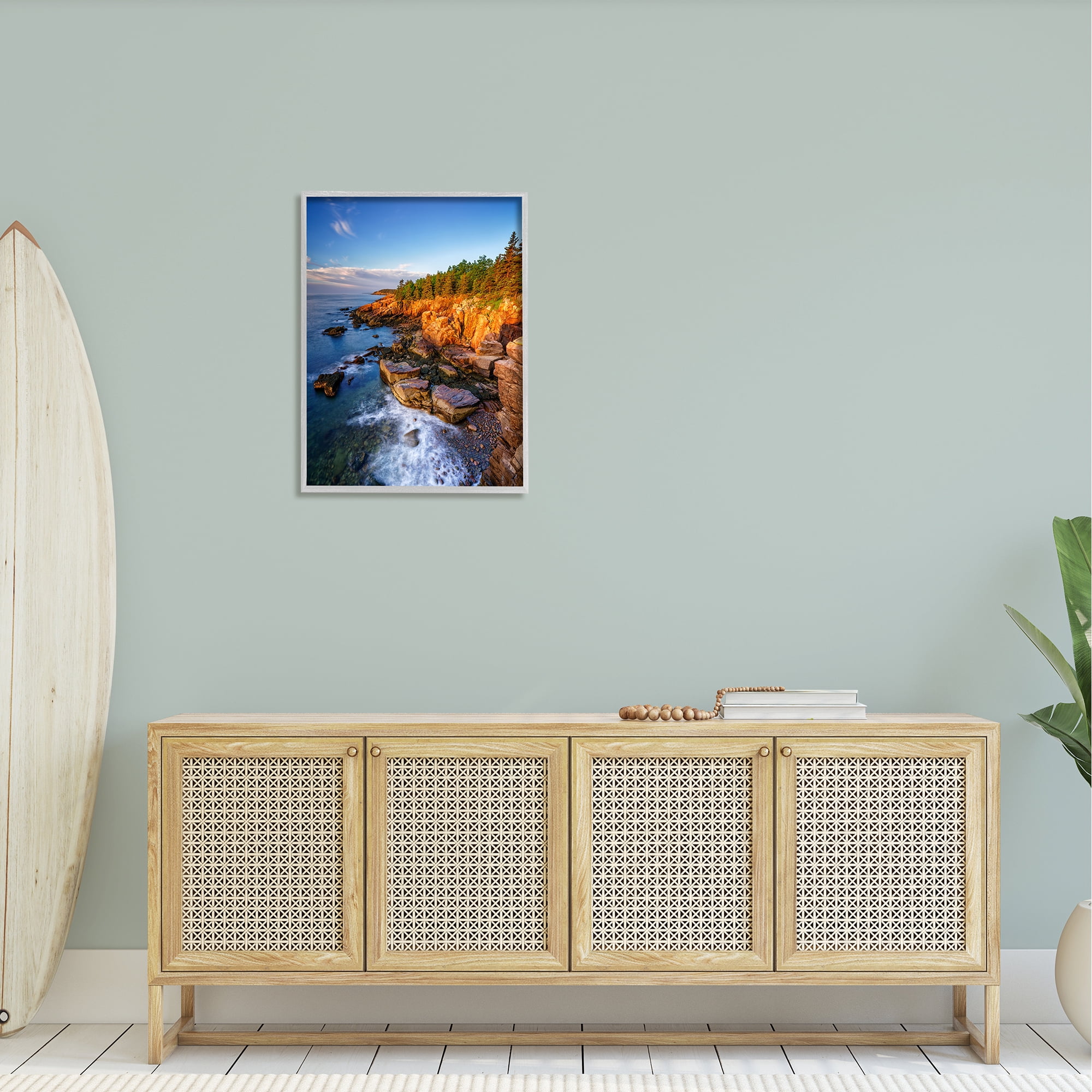 Stupell Rocky Cliffs Shore Beach Foam Landscape Photography Gray Framed Art Print Wall Art