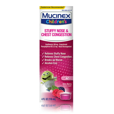 Mucinex Children's Stuffy Nose & Cold Liquid, Mixed Berry, 4