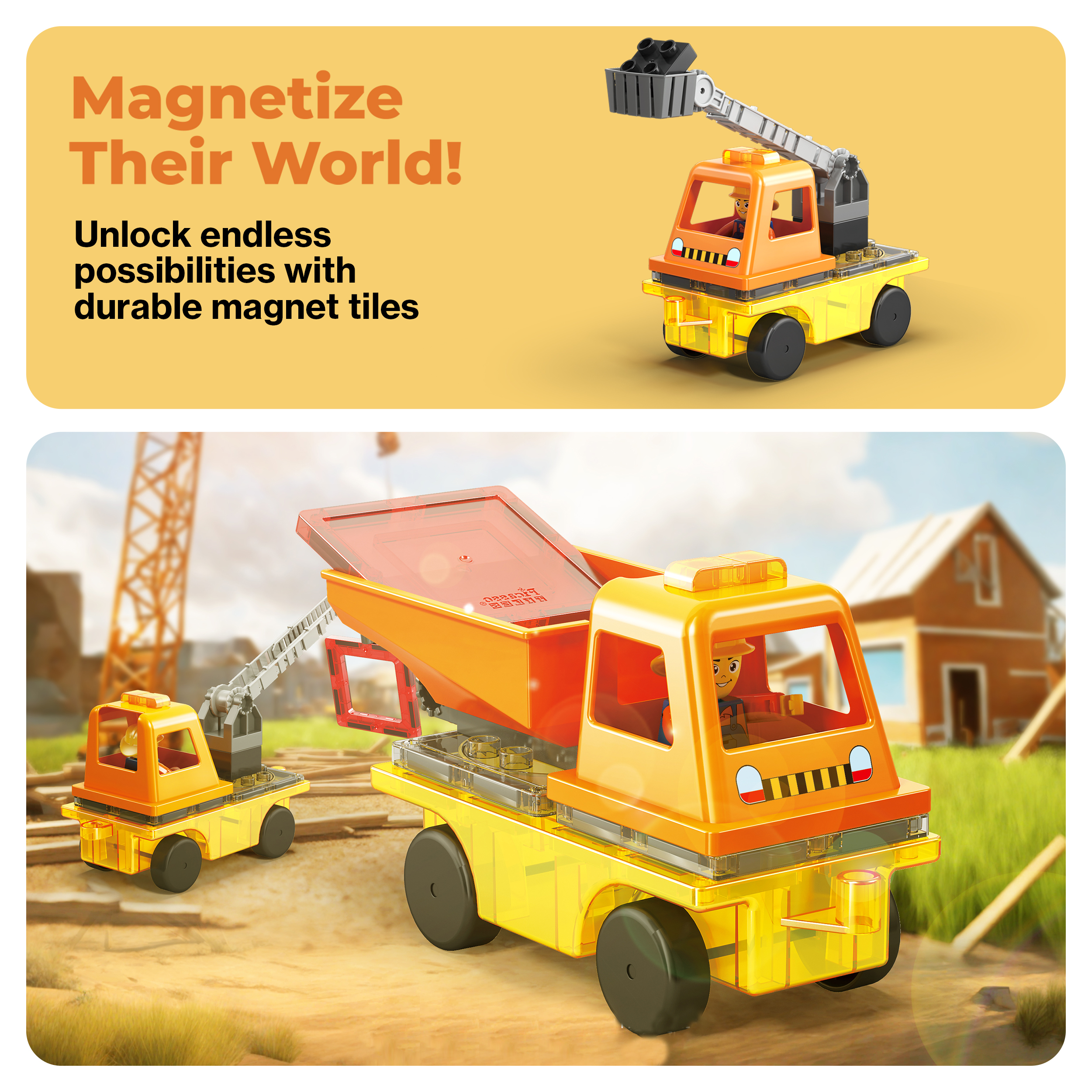 PicassoTiles 3-in-1 Construction Vehicle with Magnetic Tiles, 15 Pieces photo 7