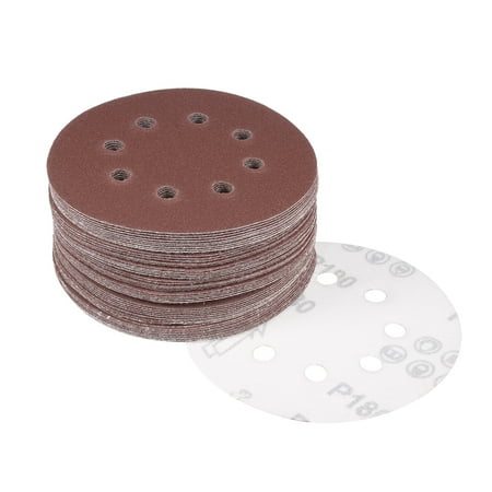 

50Pcs 5 Inch 8 Hole Hook and Loop Sanding Disc 180 Grit Flocking Sandpaper