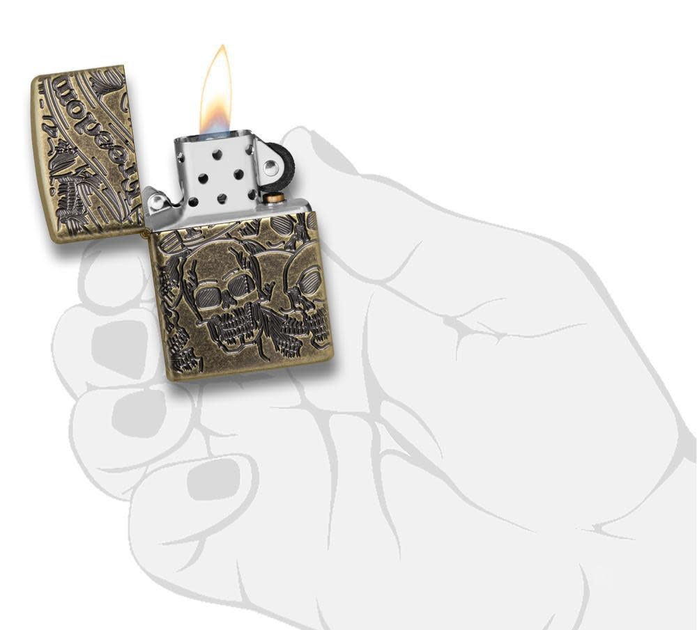 Zippo Armor Freedom Skull Antique Brass Pocket Lighter
