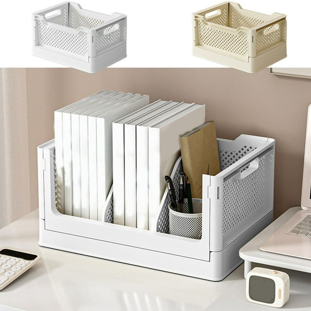 Cesta organizadora de escritorio de plástico, caja de almacenamiento plegable y portátil con ruedas para dormitorio o sala de estar. Cesta de almacenamiento de varios niveles, ideal para la