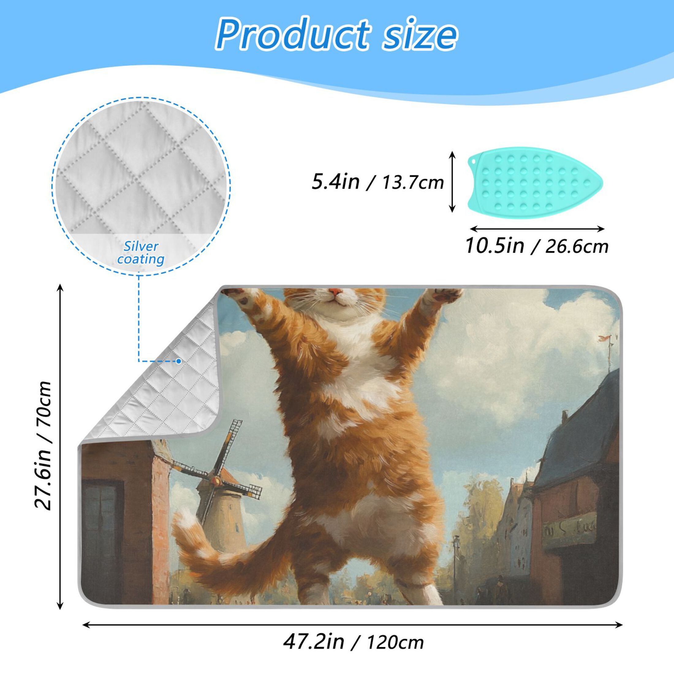 Jumping Orange Cat Ironing Mat Blanket for Table Top Travel Portable Ironing Board Pad 47.2x27.6 Inch
