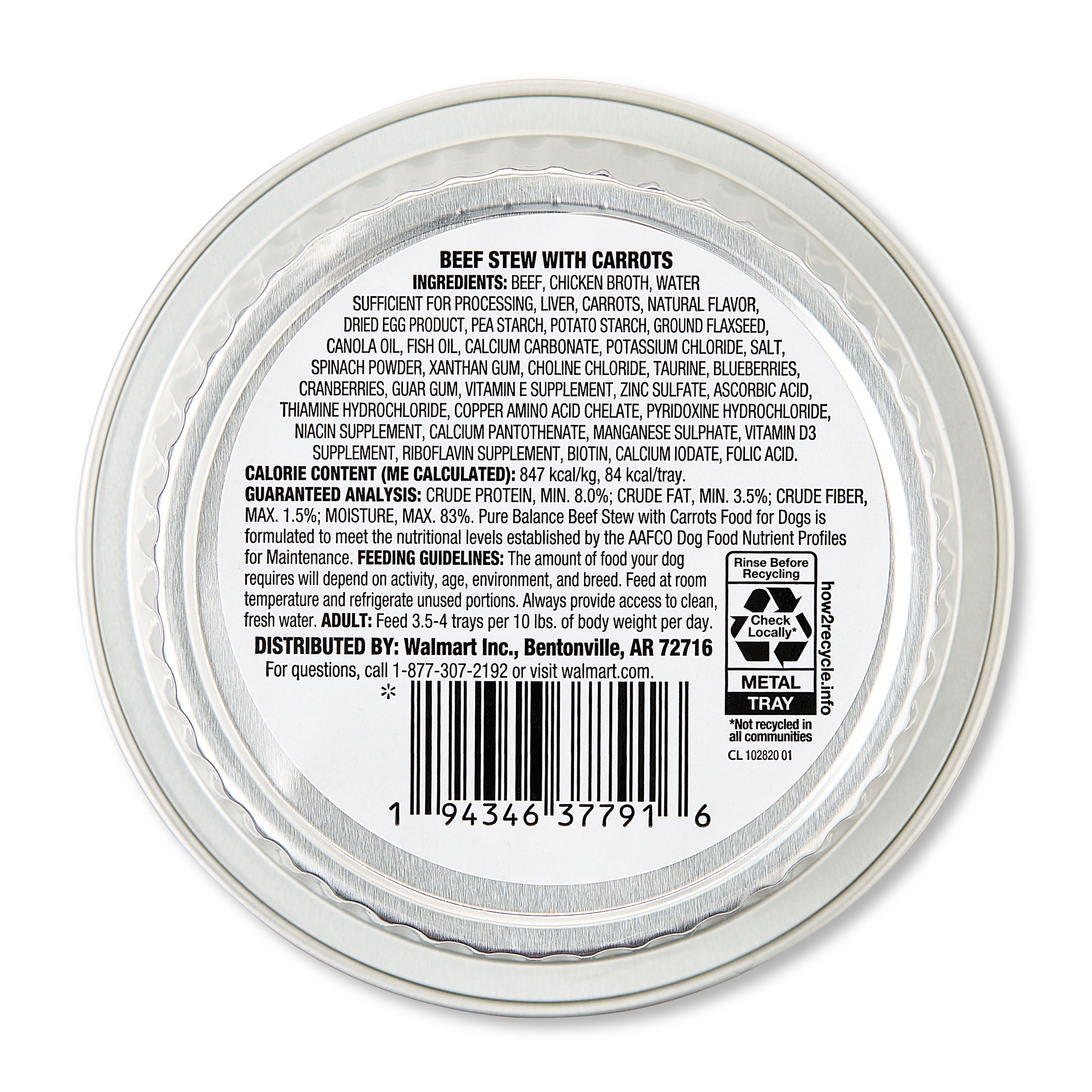 (6 pack) Pure Balance Grain-Free Wet Dog Food, Beef Stew with Carrots, 3.5 oz Tray