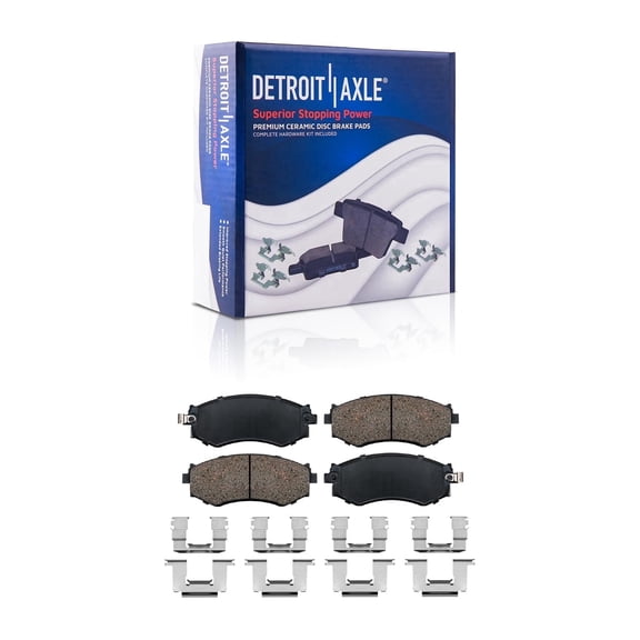 Detroit Axle - Front Brake Pads for 2000-2006 Nissan Sentra, 1989-1994/1997-1998 240SX, 1990-1992 Stanza, 1991-1996 INFINITI G20, Ceramic Brake Pads w/ Hardware Replacement