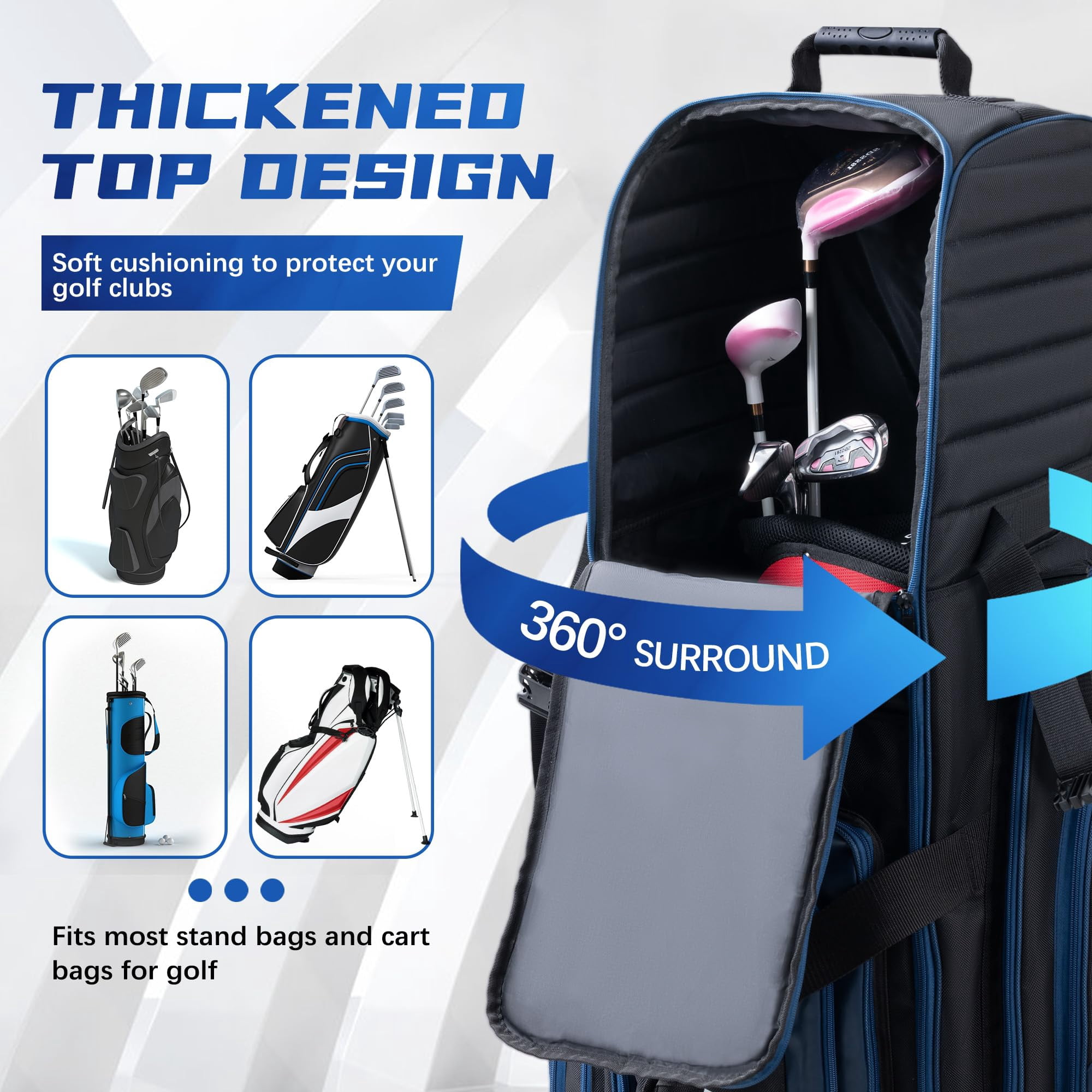 Soft-sided Golf Travel Bag Cover With Wheels  1680d Material Padded Head And Leather Accents Foldable Bags For Airlines
