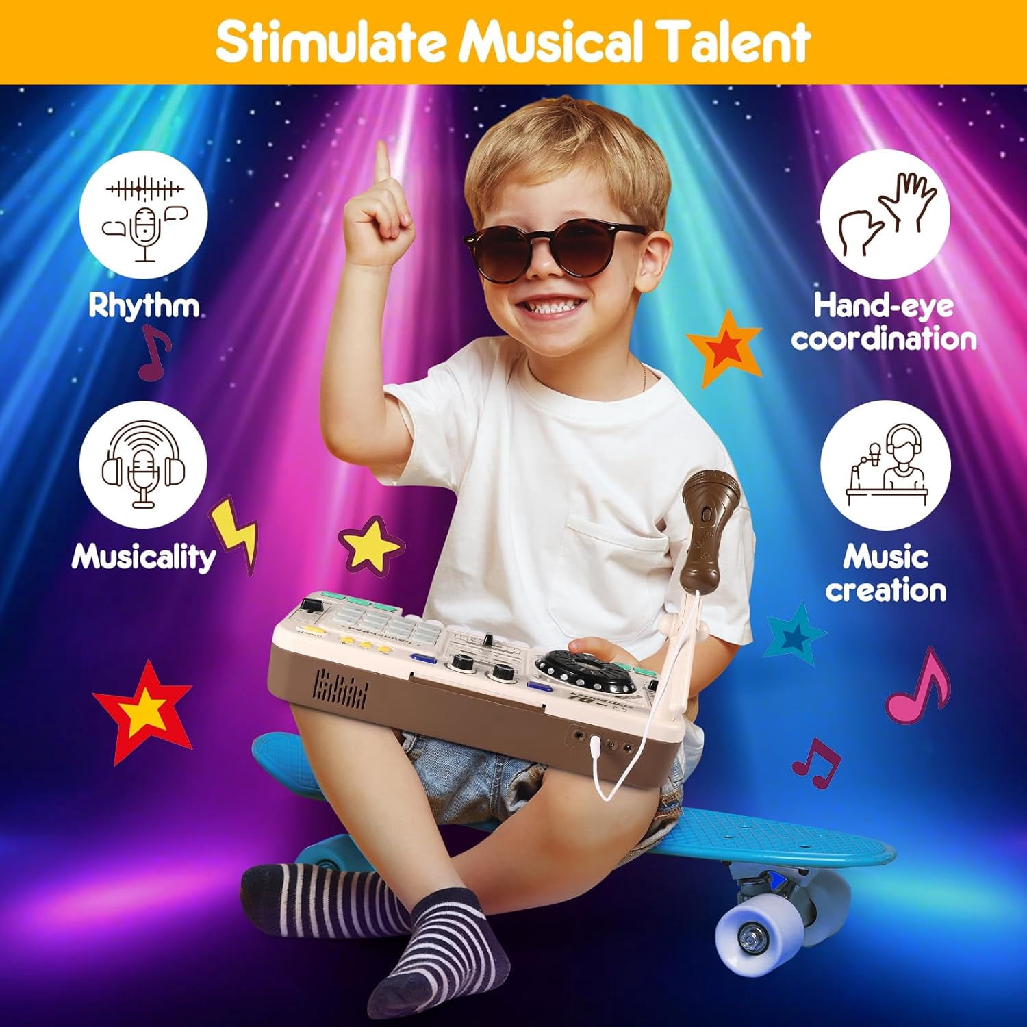 Caunedy DJ Toy Set for Kids, Toddler Musical DJ Mixer Toys with Lights Sounds & Bluetooth-enabled, Multi-functional Musical Instrument, Best Gift for Ages 4+