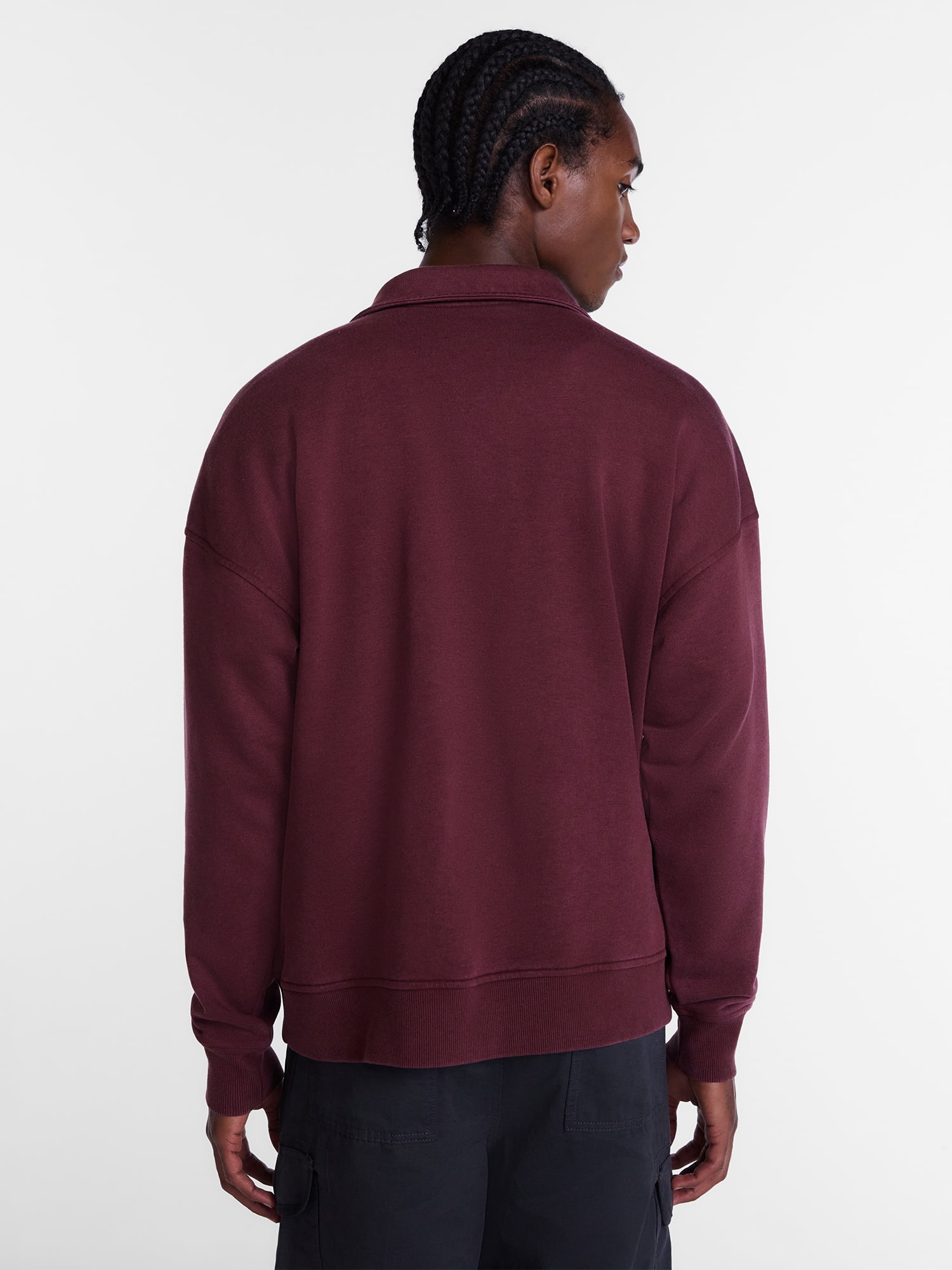 No Boundaries Boxy Fit Quarter Zip Fleece Sweatshirt with Long Sleeves, Men's XS-4XLT