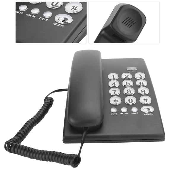 Flash KXT504 Teléfono Fijo Portátil Para Oficina, Negocio Familiar, Función Flash, ABS, Negro