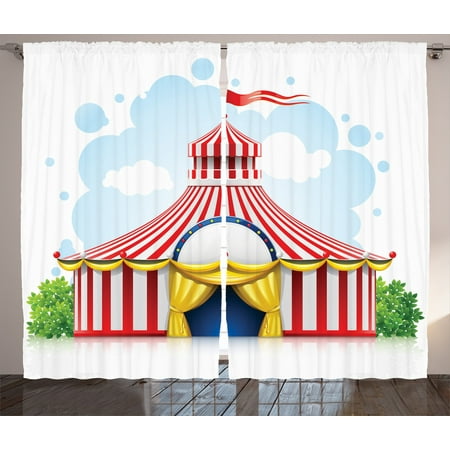 Circus Decor Curtains 2 Panels Set Striped Strolling Circus Marquee Tent With Flag Artwork Holiday Leisure Living Room Bedroom Accessories By