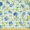 thumbnail image 2 of Ambesonne Green Flower Fabric by the Yard Microfiber, Ornate Rose Buds, 2 Yards, Blue Pale Green White, 2 of 2