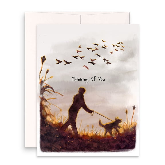 Thinking of You Card – Heartwarming Design Featuring a Person Walking a Dog, Blank Inside, Ideal for Encouragement, Sympathy, or Just Because – Envelope Included