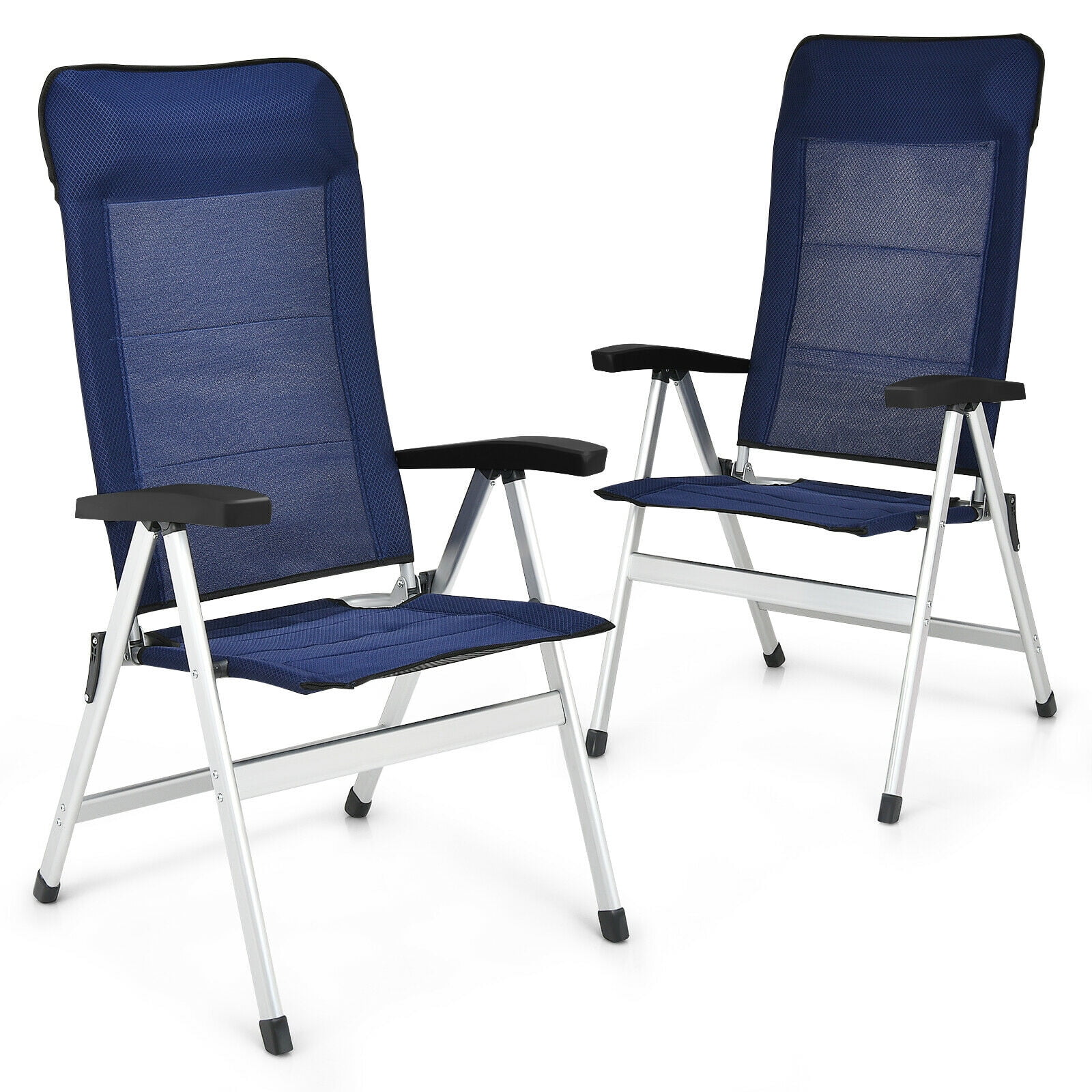 Patiojoy 2PCS Outdoor Patio Folding Dining Chairs with Reclining Backrest and Headrest Navy