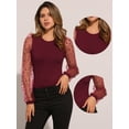 thumbnail image 2 of DARING DIVA Polka Dot Sheer Long Sleeve Crew Neck Bodysuit M Burgundy, 2 of 5