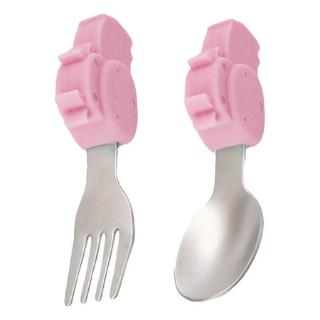 

2Pcs Baby Tableware Silicone Handle Stainless Steel Cartoon Spoon Fork Tableware