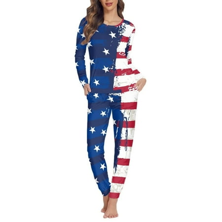 

Suhoaziia Pajama Pants Stretchy Breathable Loungewear Long Pajama Pant Spring/Fall Clothing Comfortable Stretchy American Flag Nightwear Womens Suit Size L