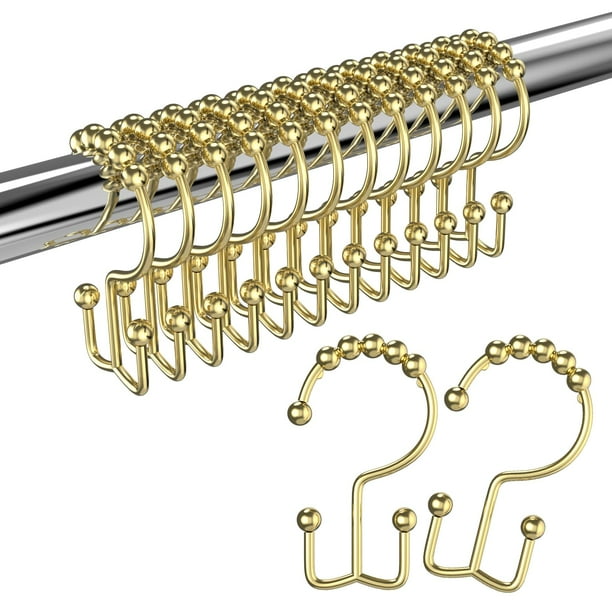 Bathdesign Ganchos Para Cortinas De Ducha Anillos Ganchos Para Cortinas De Ducha De Acero Inoxidable A Prueba De Óxido Doble Cara Para Barras De Ducha De Baño Juego De Cortinas De 12 Dorados